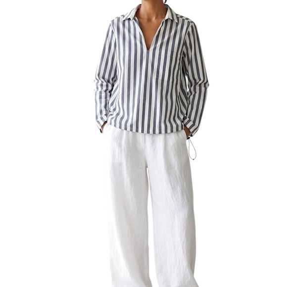 Peak Performance Sweden pure cotton blue white stripe boxy oversized top S - Picture 3 of 16